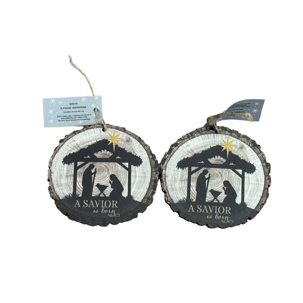A‎ Savior is Born Christmas Ornament (2) NWT Holiday Christian Religious Church